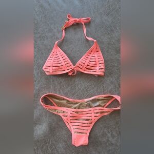 Beach Bunny Neon Coral Strappy Bikini Set